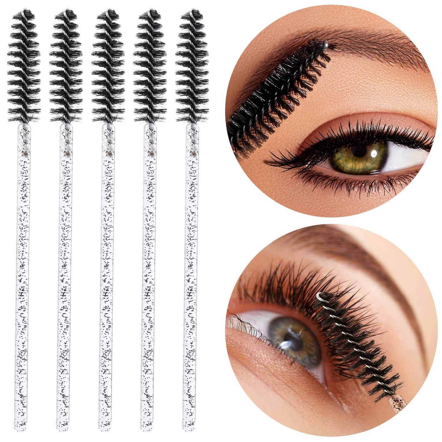 300 Disposable Mascara Wands Eyelash Brush Spoolies for Eye Lash Extension, Eyebrow and Makeup Crystal