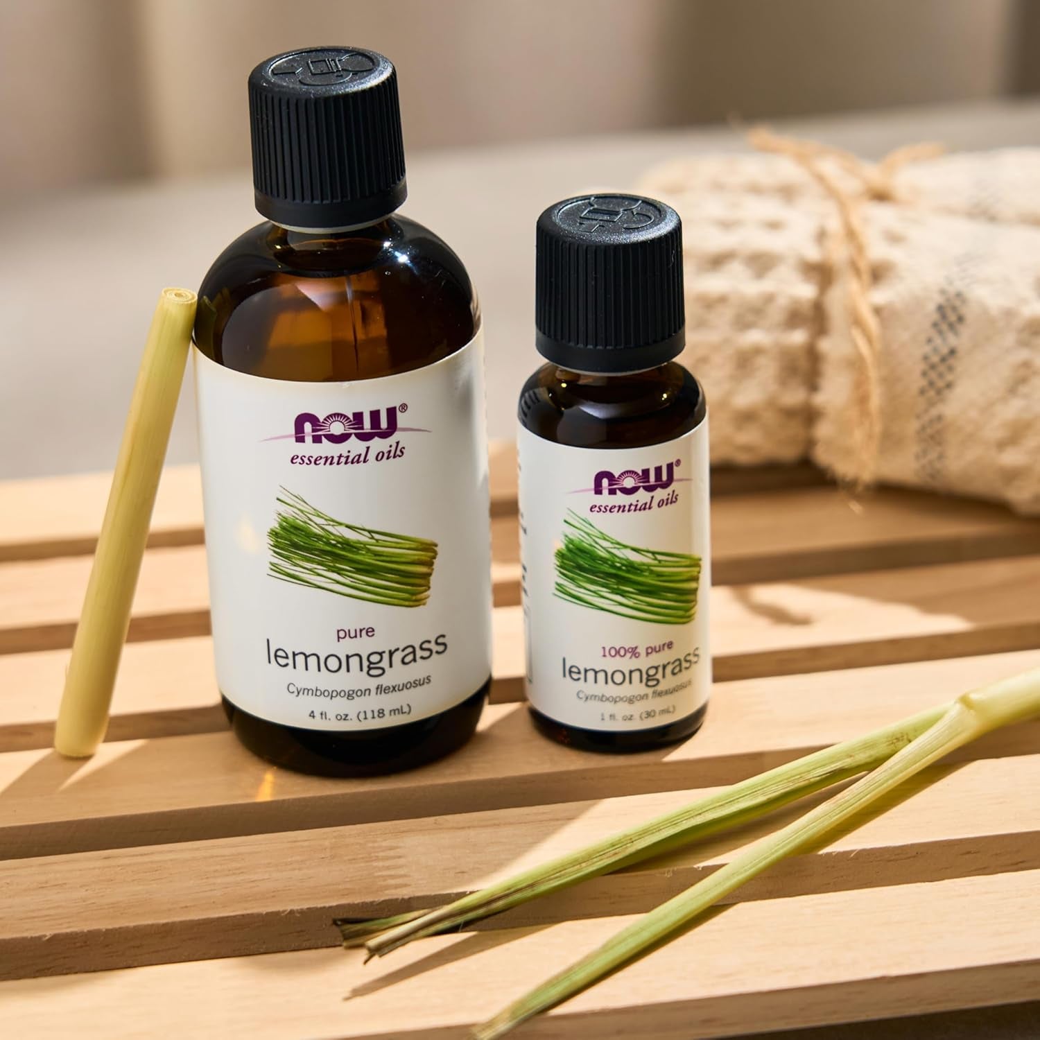 NOW Essential Oils, Lemongrass Oil, Uplifting Aromatherapy Scent, Steam Distilled, 100% Pure, Vegan, Child Resistant Cap, 4-Ounce